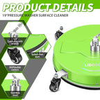 19'' Pressure Washer Surface Cleaner with 4 Wheels - Stainless Steel Surface Cleaner for Pressure Washer Attachment for Concrete, Driveway, Patio, Sidewalk, Deck and Driveways (19 INCH GREEN)