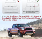 Huidasource Tacoma Rear Seat Covers, Automotive Leather Car Back Seat Cover Fit for 3rd Gen Toyota Tacoma 2016-2023 Double & Crew Cab SR SR5 Limited TRD Sport/Pro/Off Road (Back Row/Black&Blue)
