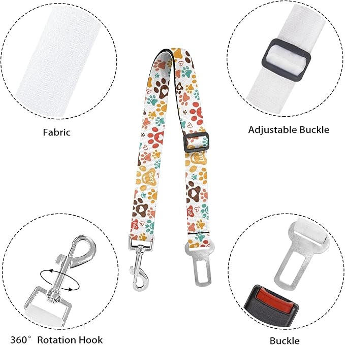 Cute Design 2-Pack Set Adjustable Pet Cat Dog Car Seat Belt, Adjustable Buckle Pet Car Harness Fabric Lanyard from 22 to 38 Inches Seatbelt Leash (Orange Passion Dog -Two Piece in one Set)