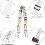 Cute Design 2-Pack Set Adjustable Pet Cat Dog Car Seat Belt, Adjustable Buckle Pet Car Harness Fabric Lanyard from 22 to 38 Inches Seatbelt Leash (Orange Passion Dog -Two Piece in one Set)