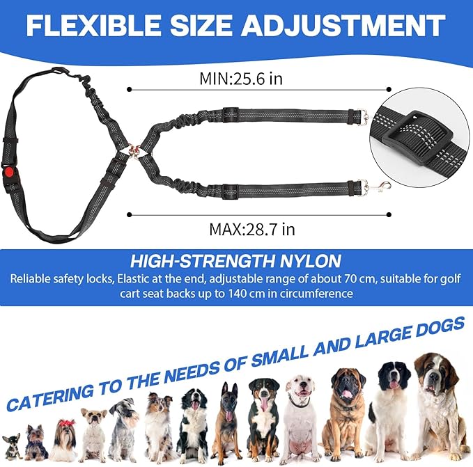 2 Pack Dog Seat Belt Tether for Golf Cart, Pet Dog Seat Belt Harness for Car, Adjustable Golf Dog Collar Leash for Golf Cart Pet Safety Protection to Prevent Accidental Injury