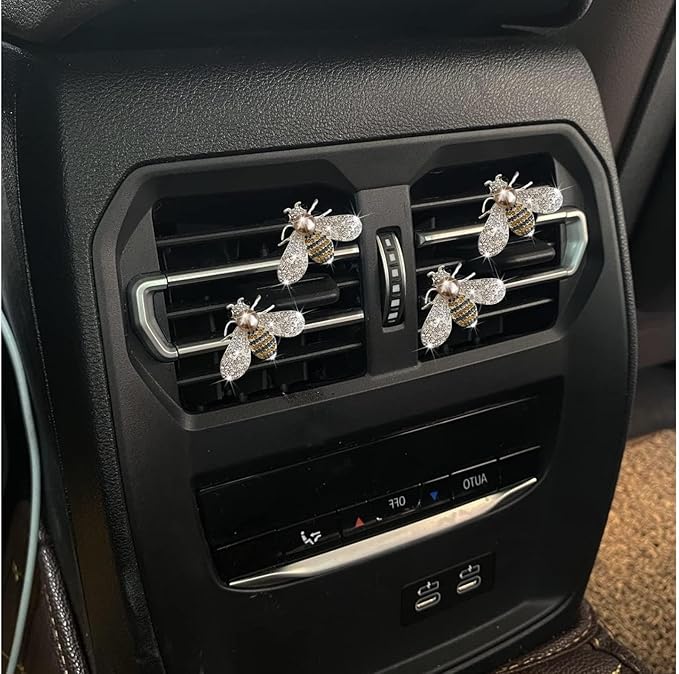 4 Pcs Bling Bee Air Vent Clips,Crystal Bee Car Air Fresheners Vent Clips Car Diffuser Vent Clip Rhinestone Diamond Bee Car Decoration Car Interior Decor Bling Car Accessories,Interior Accessories