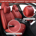 Martha Red Car Seat Covers Full Set, Breathable Leather Automotive Front and Rear Seat Covers & Headrest for Comfortable Driving, Universal Auto Interior Fit for Most Kinds of Vehicles, Cars
