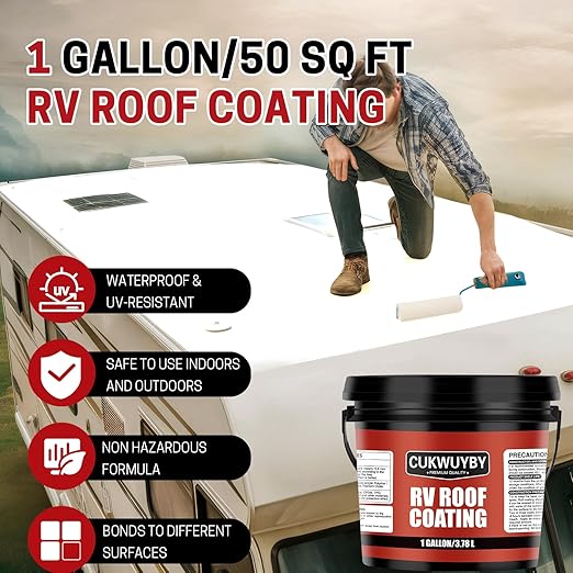 RV Roof Sealant 1 Gallon, RV Roof Coating Quick Drying Solar Reflective, Leak Repair Liquid Flexible Membrane Waterproof Paint for Camper & Travel Trailers(White)