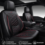 CAR PASS Luxury Nappa Leather Seat Covers Full Set, Water Resistant Faux Leather Seat Cover with Lumbar Support, Breathable Automotive Seat Covers Universal Fit for Sedan SUV Van Truck, Black Red