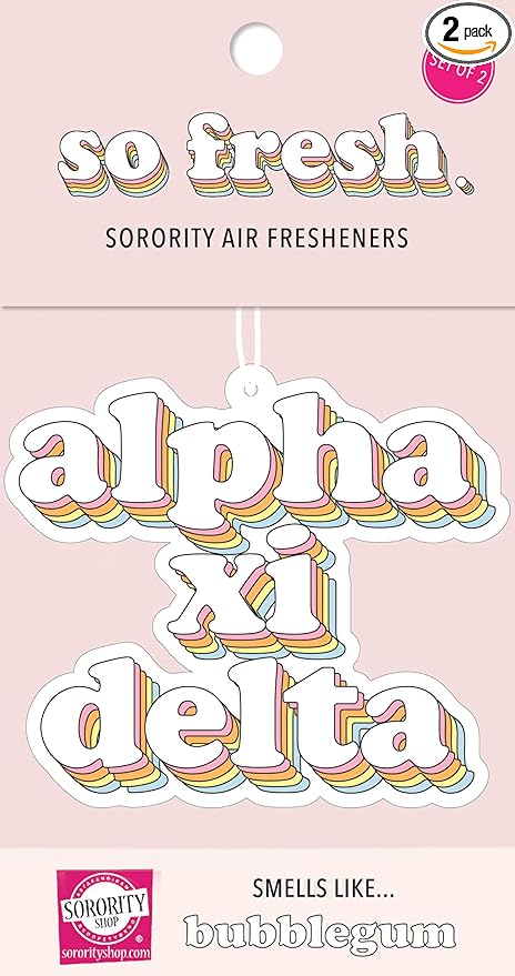 Sorority Shop Alpha Xi Delta Retro Air Freshener - AXD Bubblegum Scented Air Freshener – Sorority Retro Design Air Freshener for Car or Dorm– Sorority Gift, Charm Paraphernalia
