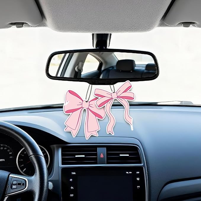 Pink Bow Car Air Fresheners,5-Pack Floral Scents Cute Car Accessories,Funny Hanging Ornament Decor for Rearview Mirror,Long-Lasting Fresh Gifts for Women,Girls,Coworkers,Teacher & Nurse