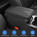 Car Center Console Cover with Storage Bags, Leather Armrest Pad Protector for SUV, Sedan, Truck Interior Accessories (Black)