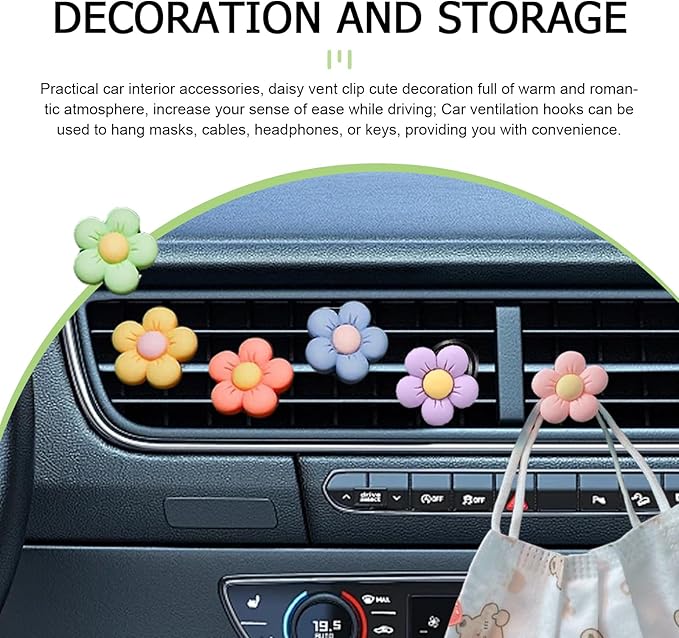 WZP 6PCS Car Air Vent Clips, Daisy Flower Vent Decor, Flower Air Freshener Auto Clips, Cute Flower Car Accessories for Women and Girls