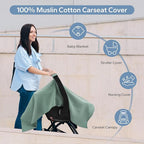 SERAPHY 100% Muslin Cotton Car Seat Cover Baby, Universal Carseat Covers, Breathable Baby Car Seat Canopy for Boys Girls, Soft Infant Car Seat Cover for Summer —Green