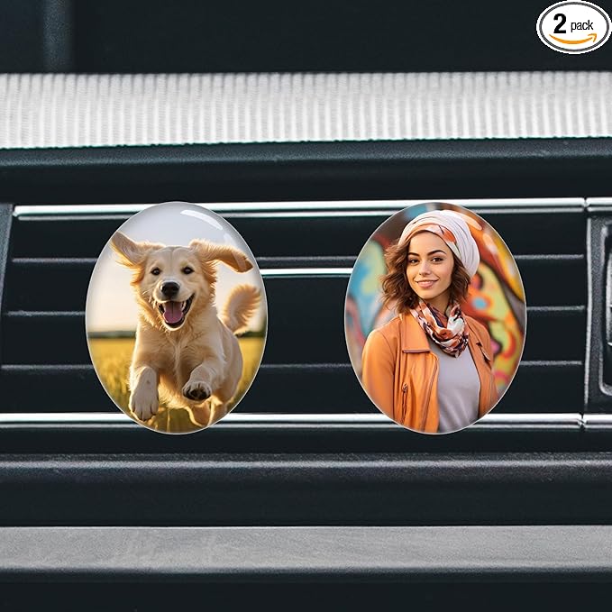 Custom Car Air Vent Clip Pack of 2 with Your Photo Text Personalized Car Air Freshener Customized Air Purifier Scented Crystal Clips for Interior