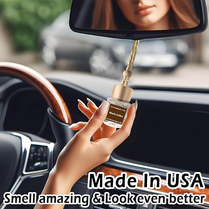 C Classy Car Air Freshener Hanging 2 Pack,Black Coffee Essential Oil Diffuser for Cars, Cute Car Accessories, Long-Lasting Fragrance, C ar Fresheners for Women & Men Gift, Made in USA