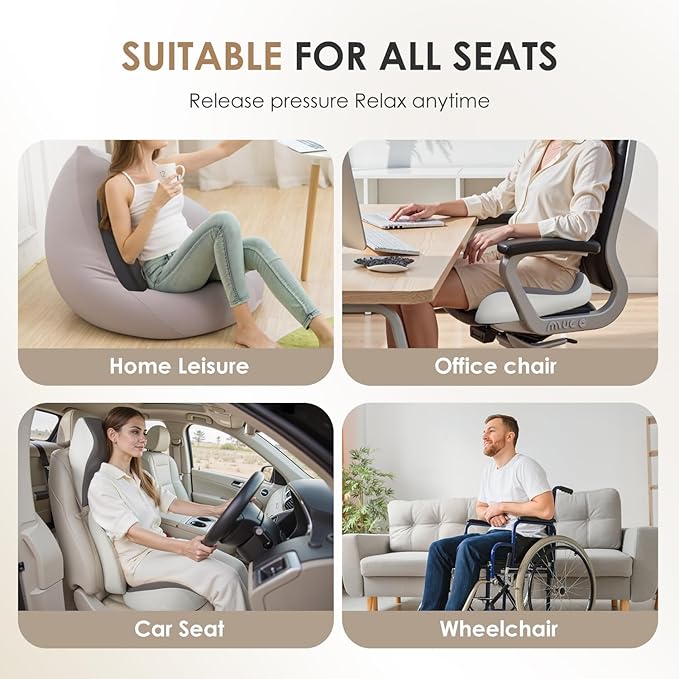 FLORICH Car Seat Cushion & Lumbar Support Pillow & Car Neck Pillow Ergonomic and 100% Memory Foam, Upgraded Larger and Breathable Car Seat Cushion & Back Support Pillow - Gray