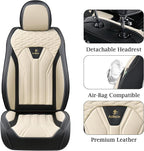 FLORICH Seat Covers for Cars, Waterproof Seat Covers, Leather Car Seat Covers 2 Pack, Universal Seat Cushion Protector for Most Cars Trucks SUV-Black&Beige