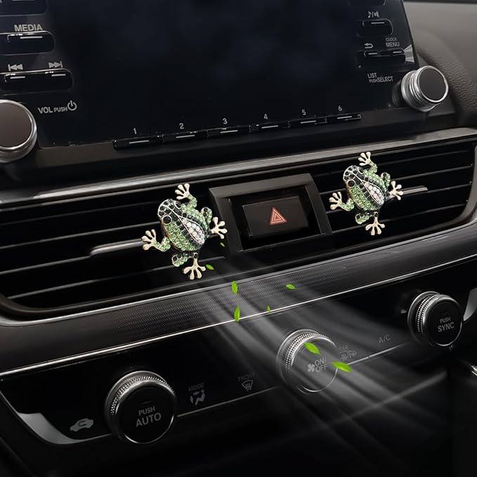 Frog Car Decor,2pcs Cute Tree Frog Air Vent Clips Car Air Fresheners,Bling Rhinestone Animal Dashboard Decoration Accessories for Women,Refillable Aroma Diffuser