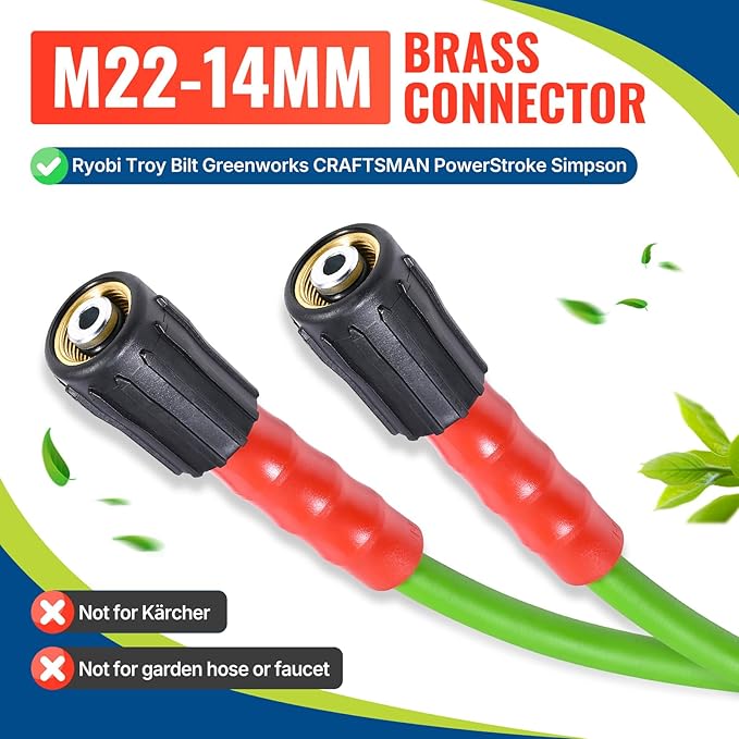 YAMATIC Upgraded Flexible Pressure Washer Hose 100FT 1/4", 3200 PSI Non-Kink Replacement with M22-14mm & 3/8" Quick Connect Adapters, Extension for Gas Power Washer Troy-Bilt Ryobi Honda Craftsman