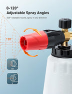 AstroAI Foam Cannon, Heavy Duty Car Foam Blaster Wide Neck Adjustable Snow Foam Lance and Thick Foam for Pressure Washer with 1/4" Quick Connector,1L Bottle & 5 Nozzles