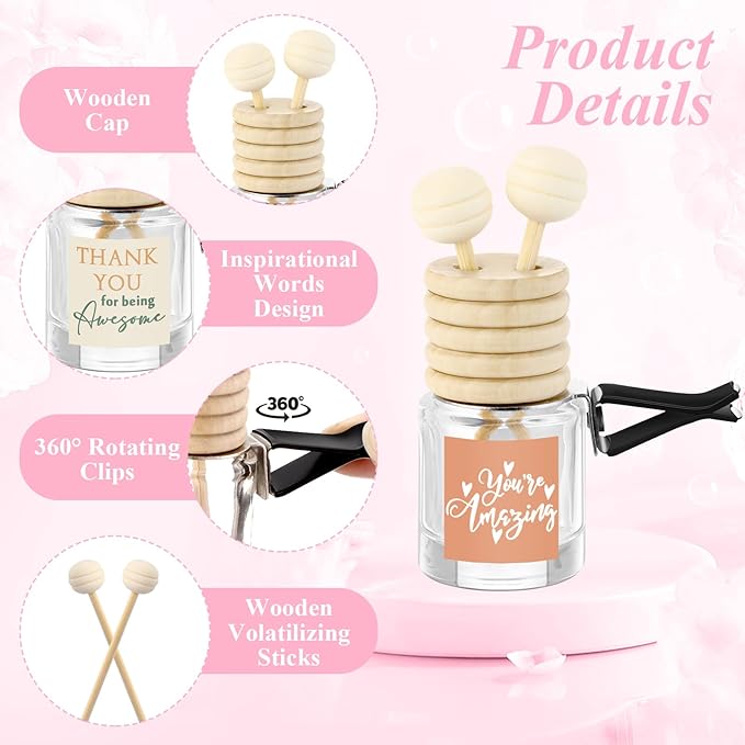 20 Pcs Employee Appreciation Gifts Bulk, Empty Car Diffuser Bottles with Vent Clip, Refillable Essential Oil Car Air Freshener Gifts for Coworker Team Teacher Nurses Staff (Appreciation)