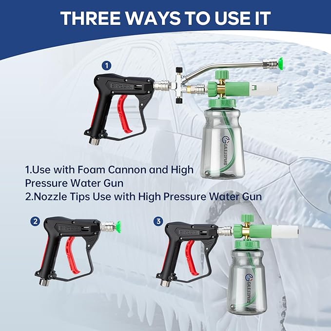 Foam Cannon Dual-Connector Accessory, Pressure Washer Double Tip Attachment for Soap Cannon, 1/4" Quick Connect Dual Lance Pressure Washer Wand, 5 Pressure Washer Sprayer Nozzles