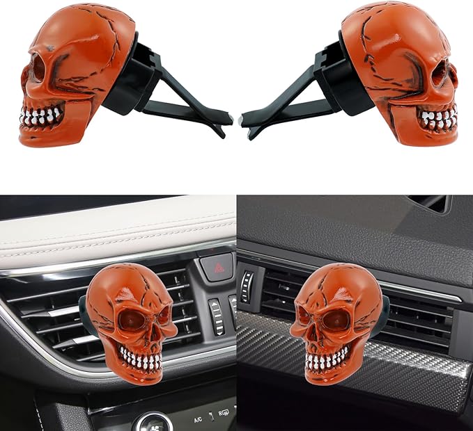 Skull Car Air Fresheners Cute Cool Funny Air Conditioning Vent Perfume Diffuser Decoration Interior Car Accessories 2 pcs