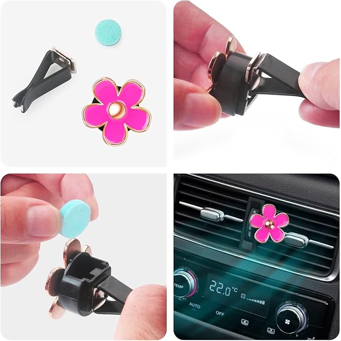 Cute Pink Car Accessories for Women Teens Girls 6pcs Boho Flowers Cars Air Fresheners Vent Clips Girly Automotive Truck Smell Freshener Gadgets Diffuser Aesthetic Decor Valentines Gifts for Her Women