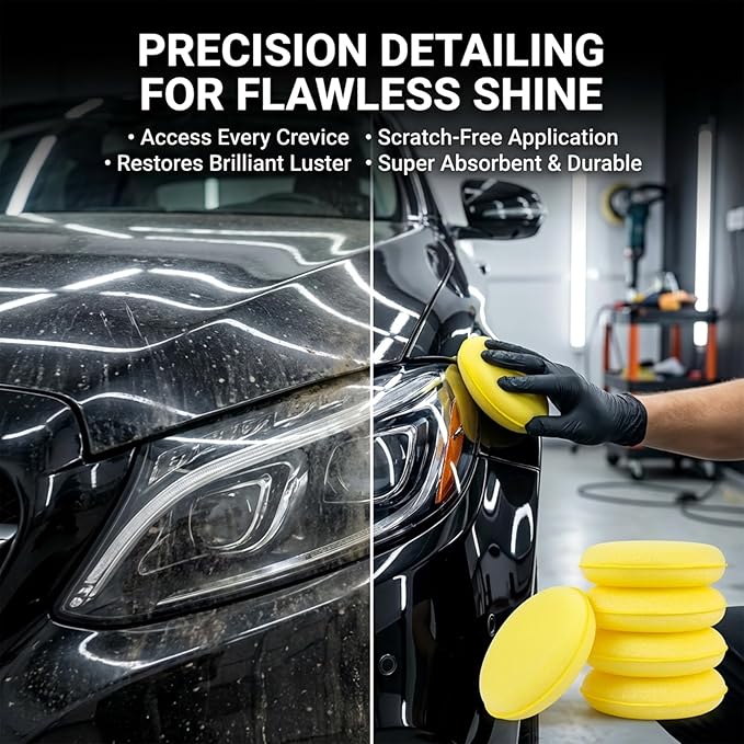 PSLER Foam Applicator Pads - Foam Car Wax Applicator Pad Detailing Round 4 inch Polishing Sponges for Car Wax Applicator Pad 12 Pack-Yellow