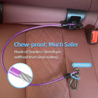 Dog Car Seat Belt - 3-in-1 Heavy Duty Safety Harness with Locking Carabiner, Universal Buckle Adapter, Chew-Proof Steel Rope (Purple, 24in/60cm)