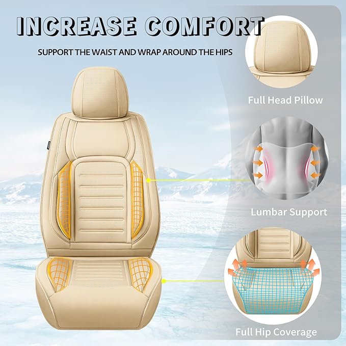 Fit Tucson Premium Leather Car Seat Covers Compatible with Hyundai Tucson 2010-2024 2026, Breathable, Wear Resistant, Airbag Compatible, All-Weather Protection & Full Coverage, Full Set Beige