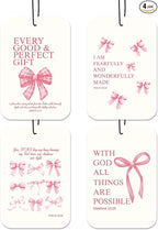Pink Bow Car Fresheners, 4pcs Christian Car Accessories Interior, Mirror Decor For Women, Air Freshener Hanging For Bathroom Dorm Books Bedroom Drawer, Pink Girly Accessories Gifts For Girls -03
