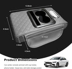 Car Center Console Armrest Pillow, Multifunctional Armrest Box Cover with Cup Phone Tissue Holder & Side Pockets, Waterproof Leather Middle Console Cushion for Most Vehicles (Gray, Embroidered)