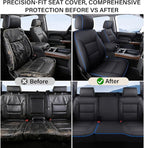 Coverado Chevy Silverado Seat Covers Full Set, Faux Leather Car Seat Covers Fit for 2014-2018 1500, 2015-2019 2500HD 3500HD Chevy Silverado GMC Sierra Crew Double Extended Cab(Blueline)