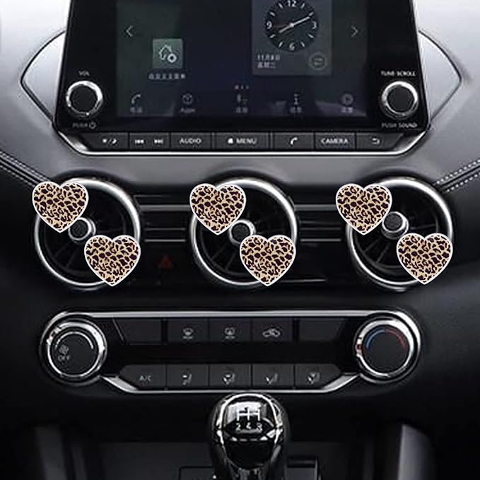 6 Pcs Heart Air Vent Clips, Leopard Print Heart Car Air Fresheners Vent Clips Long Lasting Car Diffuser Vent Clip Interior Decor Charm Decoration Cute Accessories for Women Girls