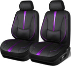 CAR PASS Nappa Leather Car Seat Covers, Water Resistant 3D Foam Faux Leather Seat Covers, Lumbar Support Automotive Seat Covers 2 Front Seats, Comfort & Universal Fit for Cars SUV Truck, Black Purple