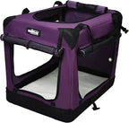 EliteField 4-Door Folding Soft Dog Crate with Curtains, Carrying Bag and Fleece Bed (2 Year Warranty), Indoor & Outdoor Pet Home (30" L x 21" W x 24" H, Purple+4 Door Curtains)