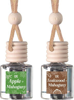 C&E Craft Co Hanging Car Air Freshener Diffuser 2 Pack, Long Lasting Fragrance Oil Car Freshener, Glass Bottle Auto Air Freshener, Made in USA (Apple & Mahogany + Teakwood & Mahogany)