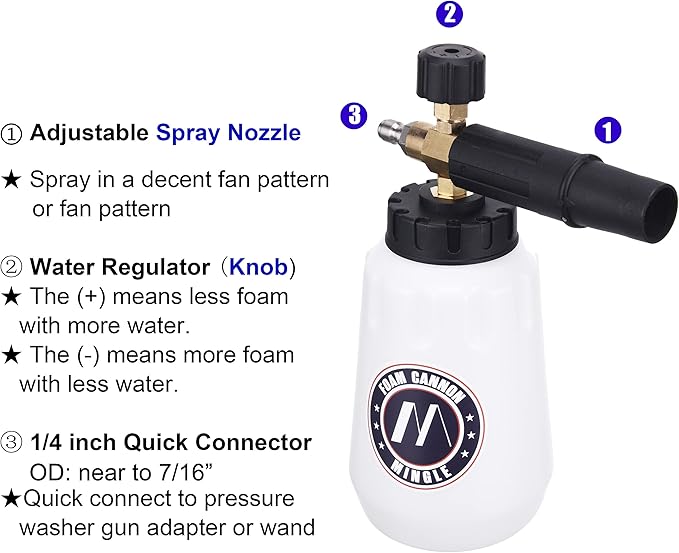 M MINGLE Foam Cannon, Compatible with Sun Joe SPX Series Pressure Washer, with 5 Nozzle Tips, 1/4 Inch Quick Connector