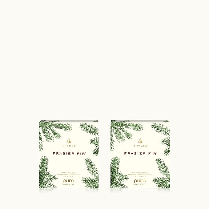 Thymes Pura Car Diffuser Refills – 2 Pack of Vehicle Air Fresheners – Air Freshener Car Accessories for Women & Men – Notes of Siberian Fir, Cedarwood & Sandalwood (Frasier Fir, Pack of 2)