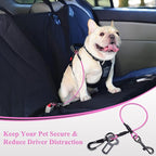 VIVAGLORY Dog Seat Belt Tuffbelt Dog Car Harness, Seatbelt with Clip & Hook for Car Travel, Chew Proof Anti Chew Unchewable Metal Safety Tether Restraint, M, Pink