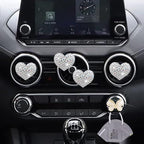 Bling Heart Air Vent Clips, 4 Pcs Silver Heart Car Air Fresheners Vents Clips Car Diffuser Diamond Car Interior Decor Charm Cute Car Accessories Car Decoration for Women + Cute Butterfly Mask Hook
