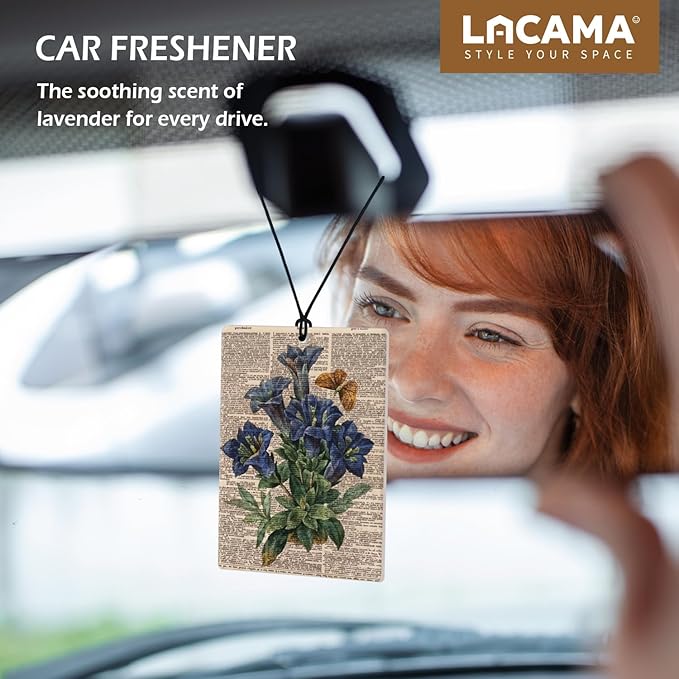 Lacama Retro Flower Car Air Freshener 3Pcs, Vintage Stemless Gentian Anemone Lilac Cars Scents Air Freshener for Women Girls Gifts, Vintage Floral Car Accessories Interior Mirror Decor Hanging