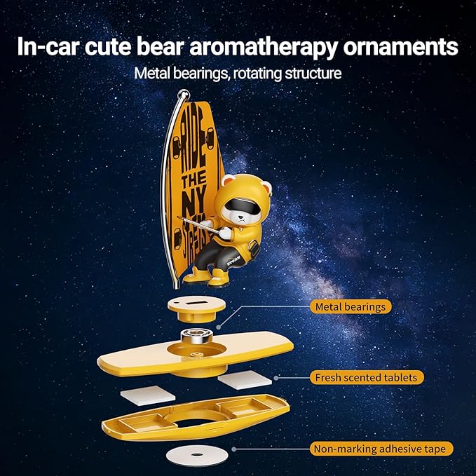 Car Air FreshenerThe Little Bear sways with The car Refillable Air Purifier for Car Interior Dashboard Decorations Accessories Ny-Flag（Yellow）