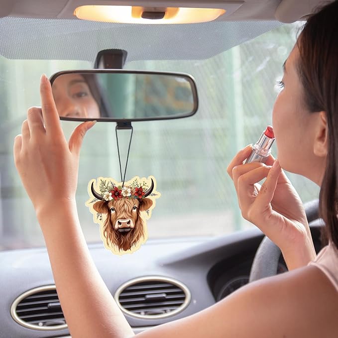 12 Pcs Highland Cow Air Fresheners Cute Cow Car Accessories Gifts Car Fresheners for Women Hanging Ornament for Vehicles Home Decorations Party Supplies