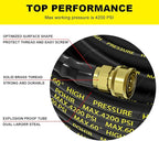 POHIR Pressure Washer Hose 150 FT with 3/8'' Quick Connect, High Tensile Wire Braided Power Washer Hose with 2 Quick Connect Kits, Compatible M22 14mm, Hose for Pressure Washer, 4200 PSI