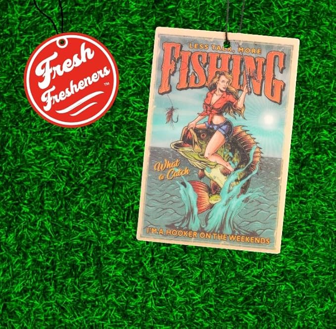 Outdoor Fishing Adventure Car Air Freshener 4 Pack Scented With Premium Oils By Fresh Fresheners (Vintage Fishing)