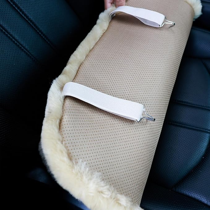 OGLAND Fluffy Genuine Sheepskin Car Seat Cover for Auto Fuzzy Interior Accessories Cushion with Soft Wool Natural Fur Non-Slip (Pearl, Front20*20Inch)