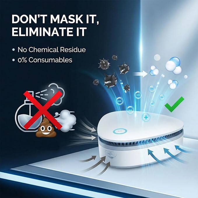 Portable Odor Remover Machine, Odor Remover Machine for Smoke Smell, Rechargeable 1800mAh Mini Deodorizing Machine for Car, Closet, Refrigerator, Shoe Cabinet, Office & Small Spaces (White)