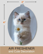 Ragdoll Kitten - Cat Car Air Freshener - Cute Hanging Daisy Cat Decor New Car Scent, Infusible with Your Own Scent, Pet Safe, Non-Toxic, Freshener for Car, Closet, Office Size - 3x4"