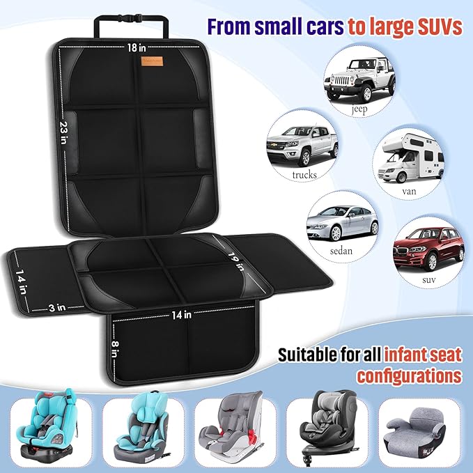 Bacgnyer Car Seat Protector, 2 Pack of Seat Protectors, Thickest Padded 600D Fabric Padding, Waterproof, Durable, Anti Slip Backing, Child Seat Protection, Suitable for Babies, Toddlers, Children