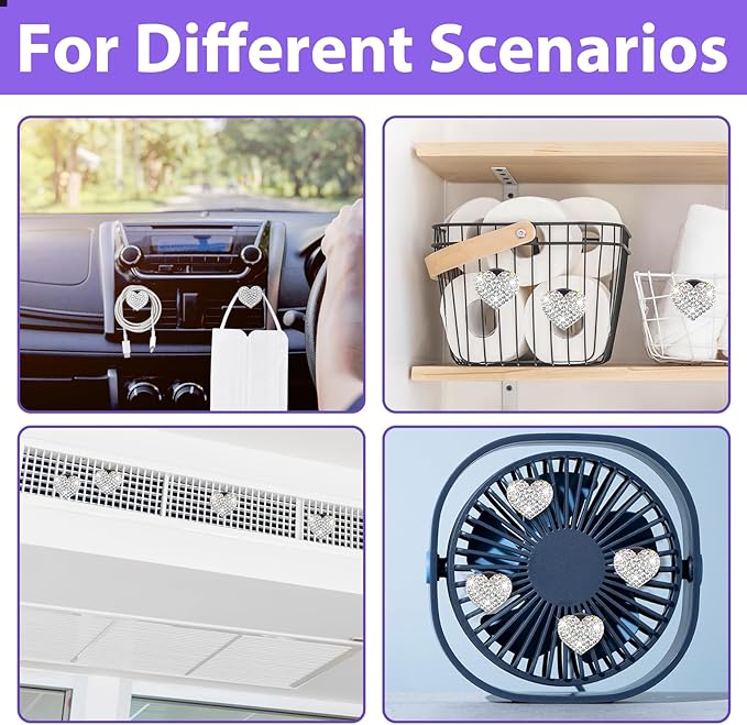 4Pcs Car Vent Clips, Bling Heart Air Vent Clips, Universal Air Conditioning Freshener Clip for Decorative White Car Accessories