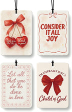 Red Coquette Bow Cherry Christian Car Air Freshener 4 Pcs, Girly Preppy Floral Religious Hanging Air Freshener for Cars Closet Drawer Books, Christian Car Accessories Mirror Decor for Women